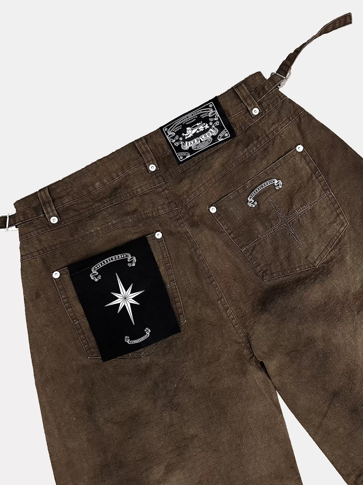 Brick Lane Wide-Leg Drawstring Waist Utility Cargo Pants - Coffee Brown