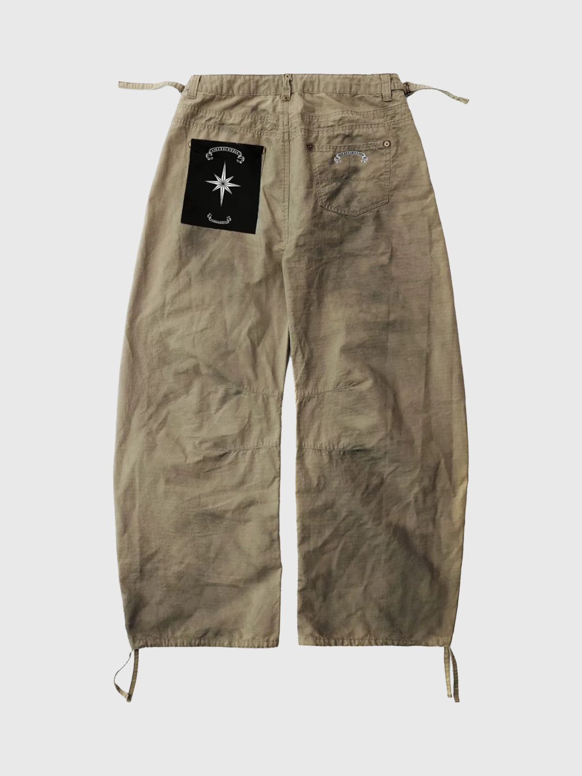 Brick Lane Wide-Leg Drawstring Waist Utility Cargo Pants - Khaki