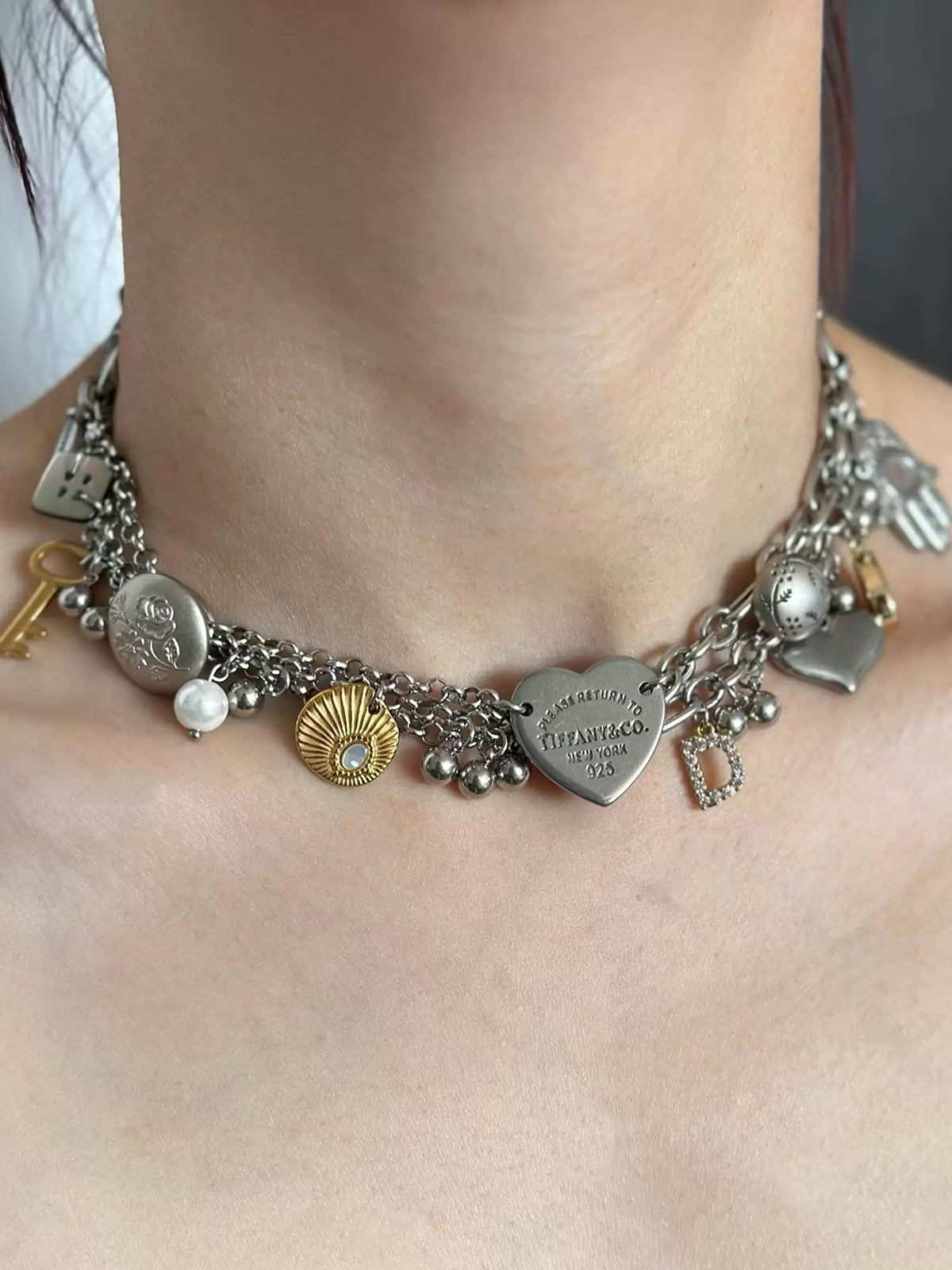 Brick Lane Chunky Vintage Medal Heart Pendant Necklace - Silver