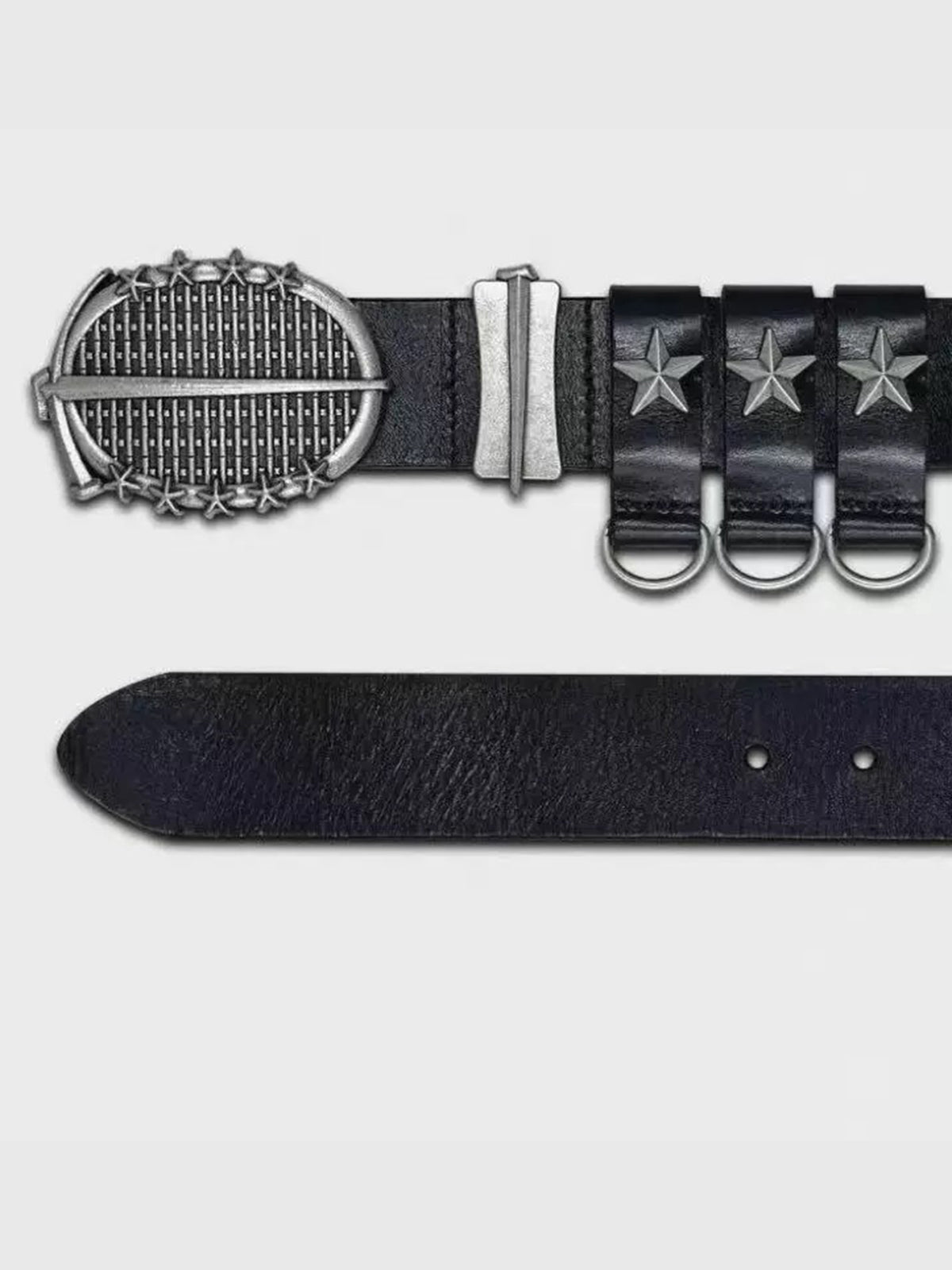Brick Lane Wide Grommet Studded Multi-Ring Punk Belt - Black