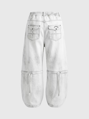 Brick Lane Wide-Leg Deconstructed Multi-Pocket Cargo Pants - White