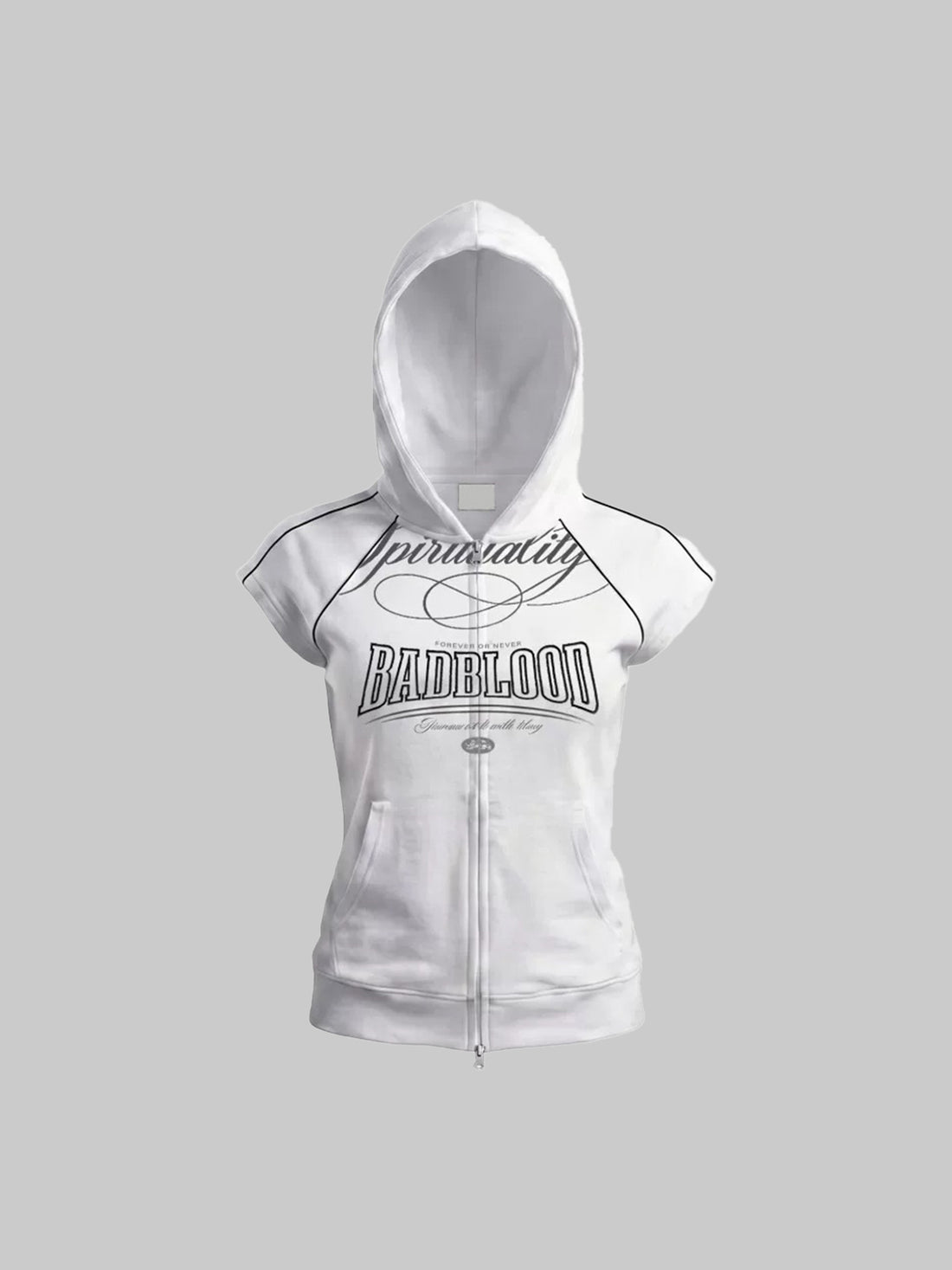 Brick Lane Skimming Graphic Back Print Hooded Sleeveless Top - White