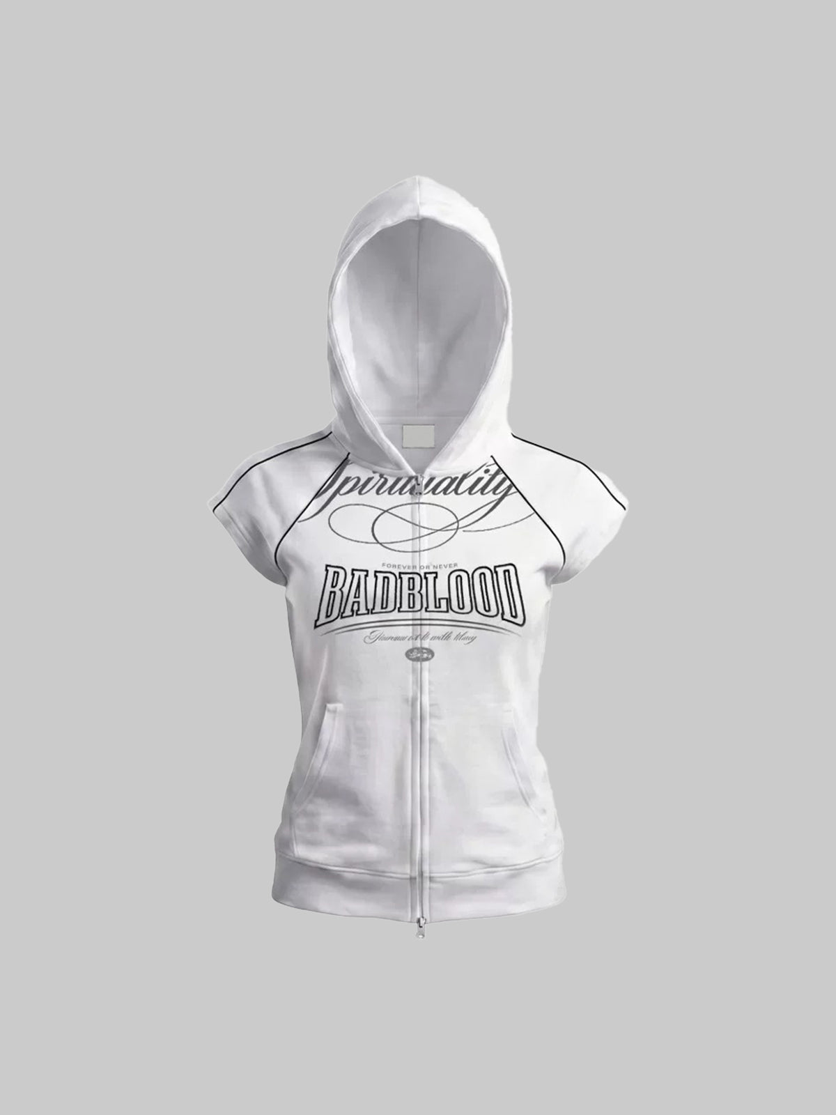 Brick Lane Skimming Graphic Back Print Hooded Sleeveless Top - White