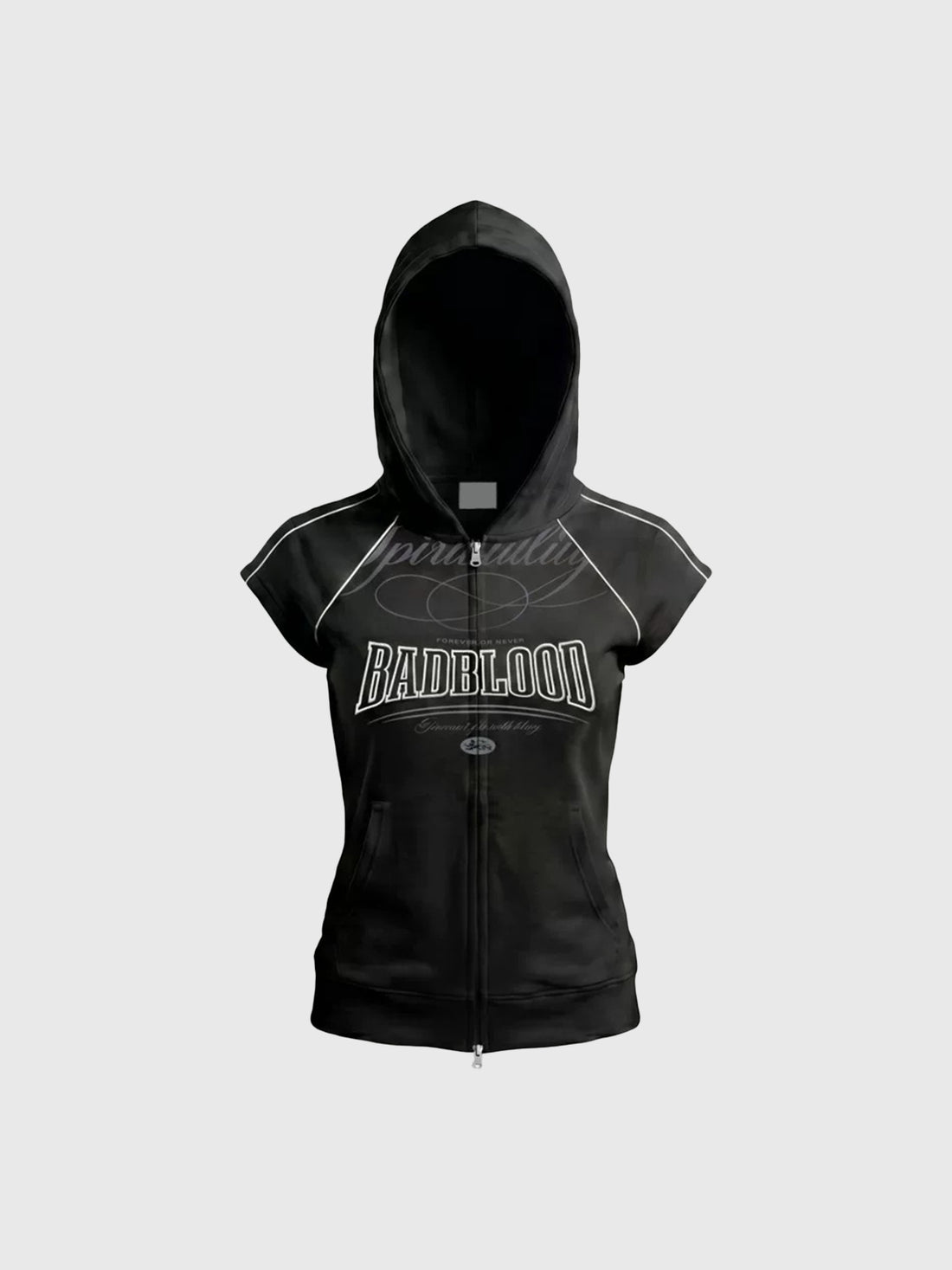 Brick Lane Skimming Graphic Back Print Hooded Sleeveless Top - Black