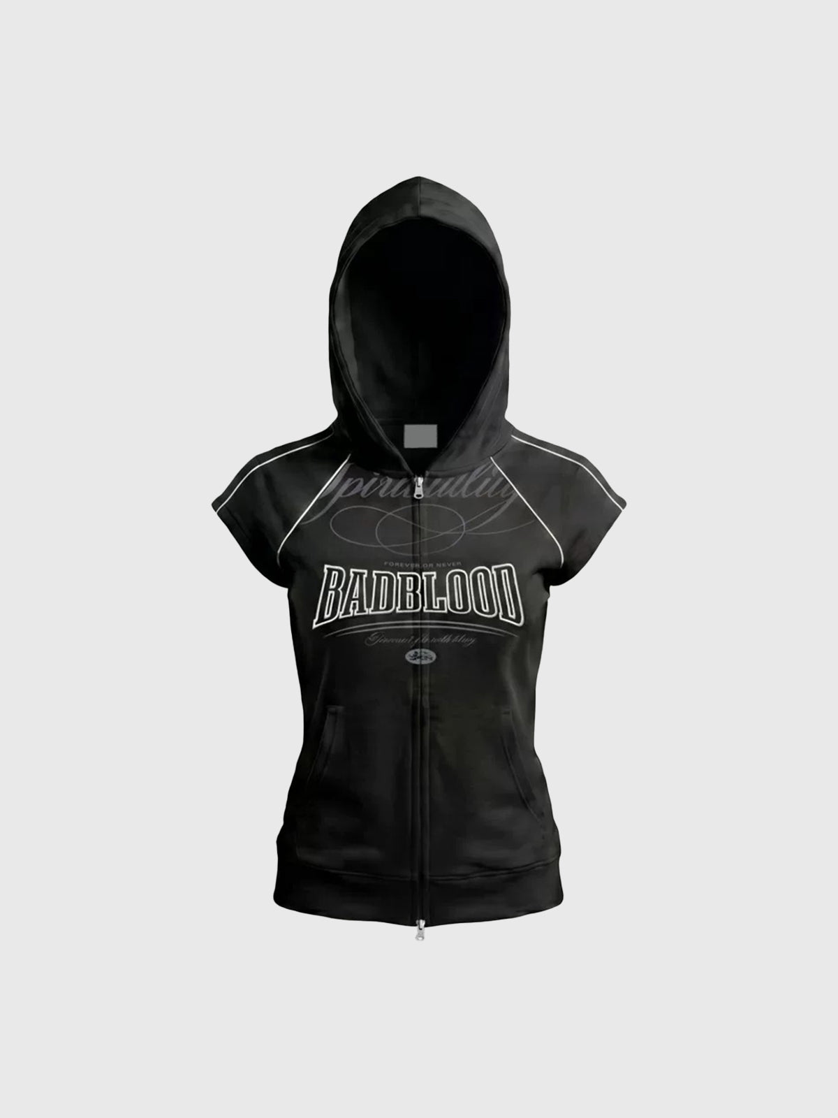 Brick Lane Skimming Graphic Back Print Hooded Sleeveless Top - Black