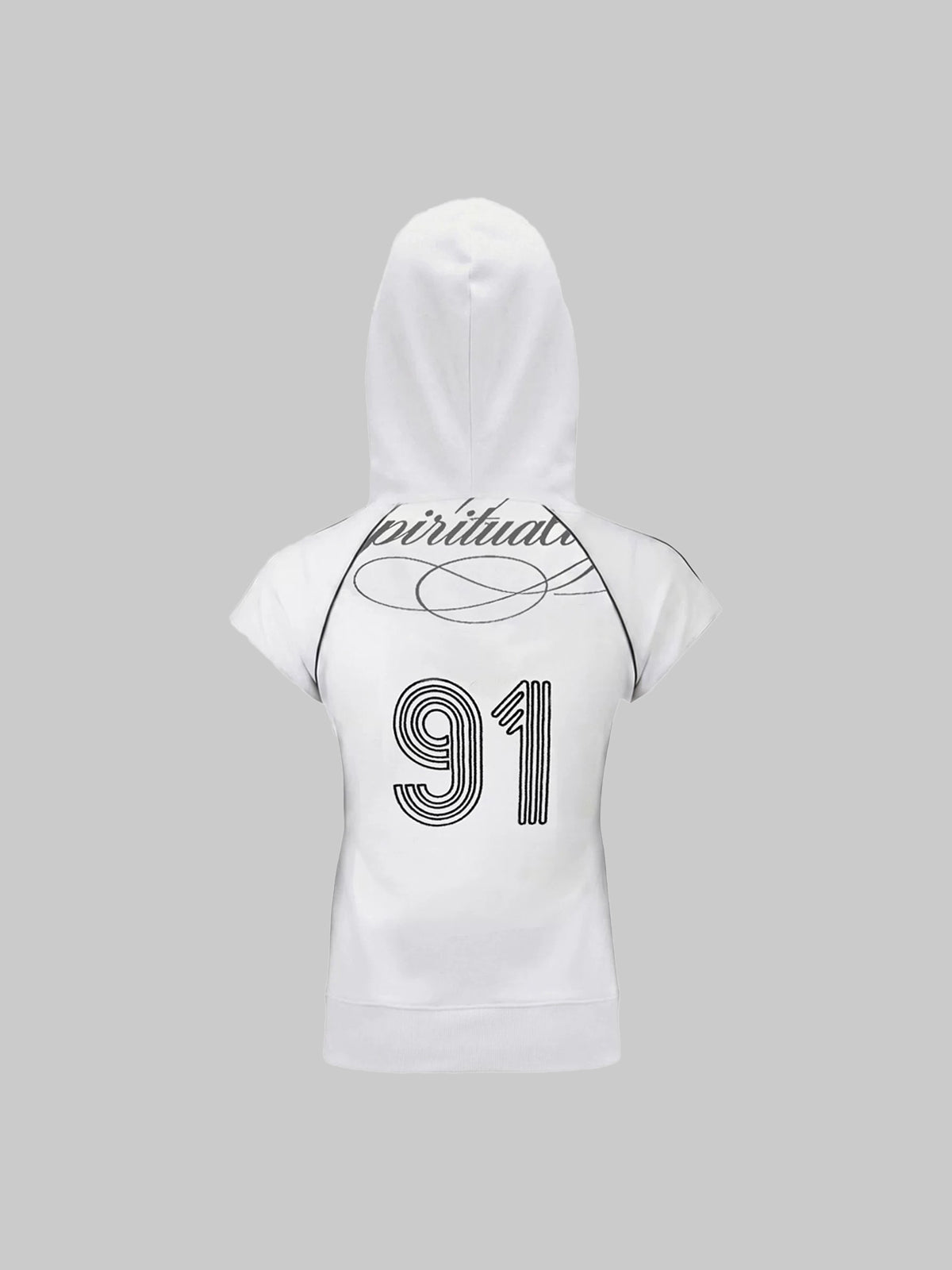 Brick Lane Skimming Graphic Back Print Hooded Sleeveless Top - White