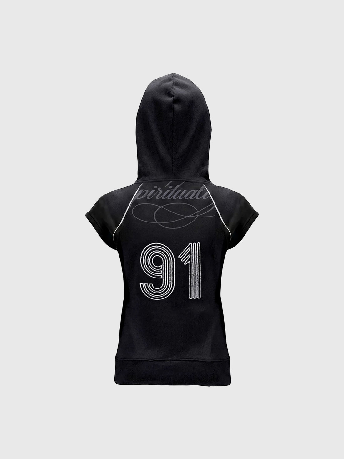 Brick Lane Skimming Graphic Back Print Hooded Sleeveless Top - Black