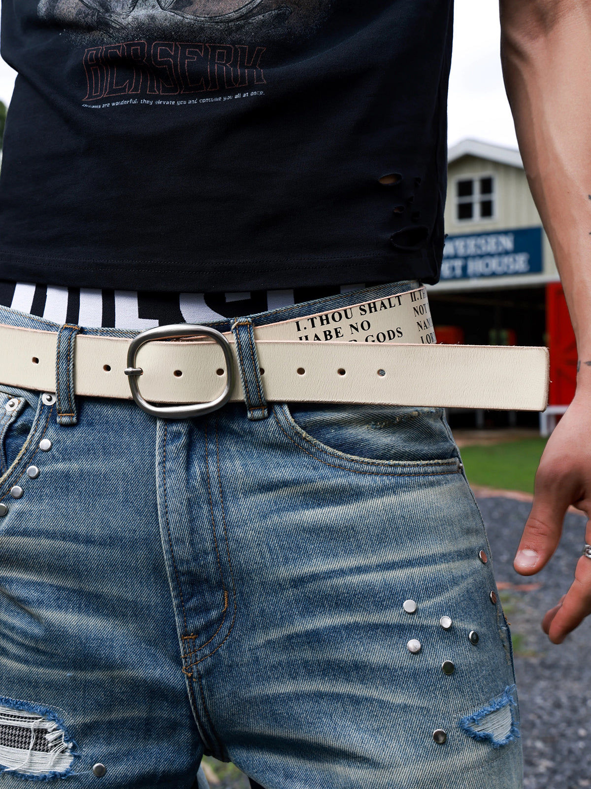 Brick Lane Asymmetric Deconstructed Panel PU Leather Belt - Beige