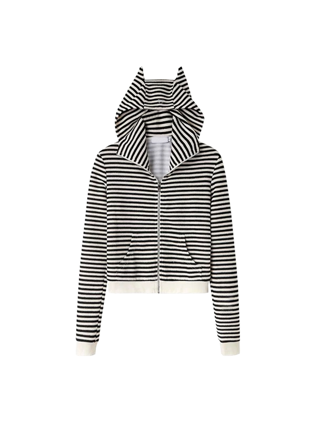 Brick Lane Relaxed Stripe Hooded Knit Cardigan - Grey