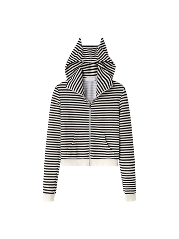 Brick Lane Relaxed Stripe Hooded Knit Cardigan - Grey
