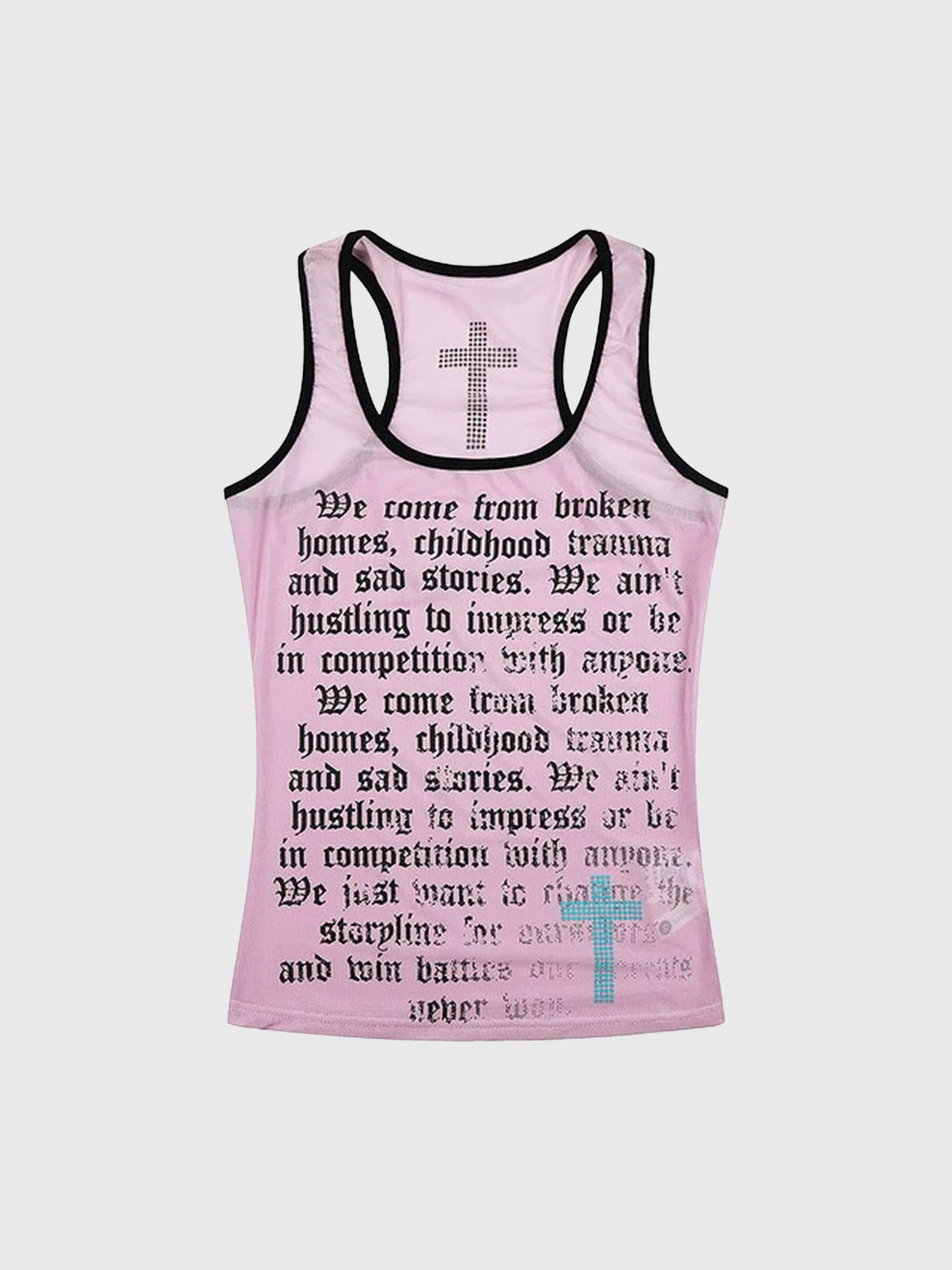 Brick Lane Skimming Rhinestone Mesh Sheer Tank Top - Pink