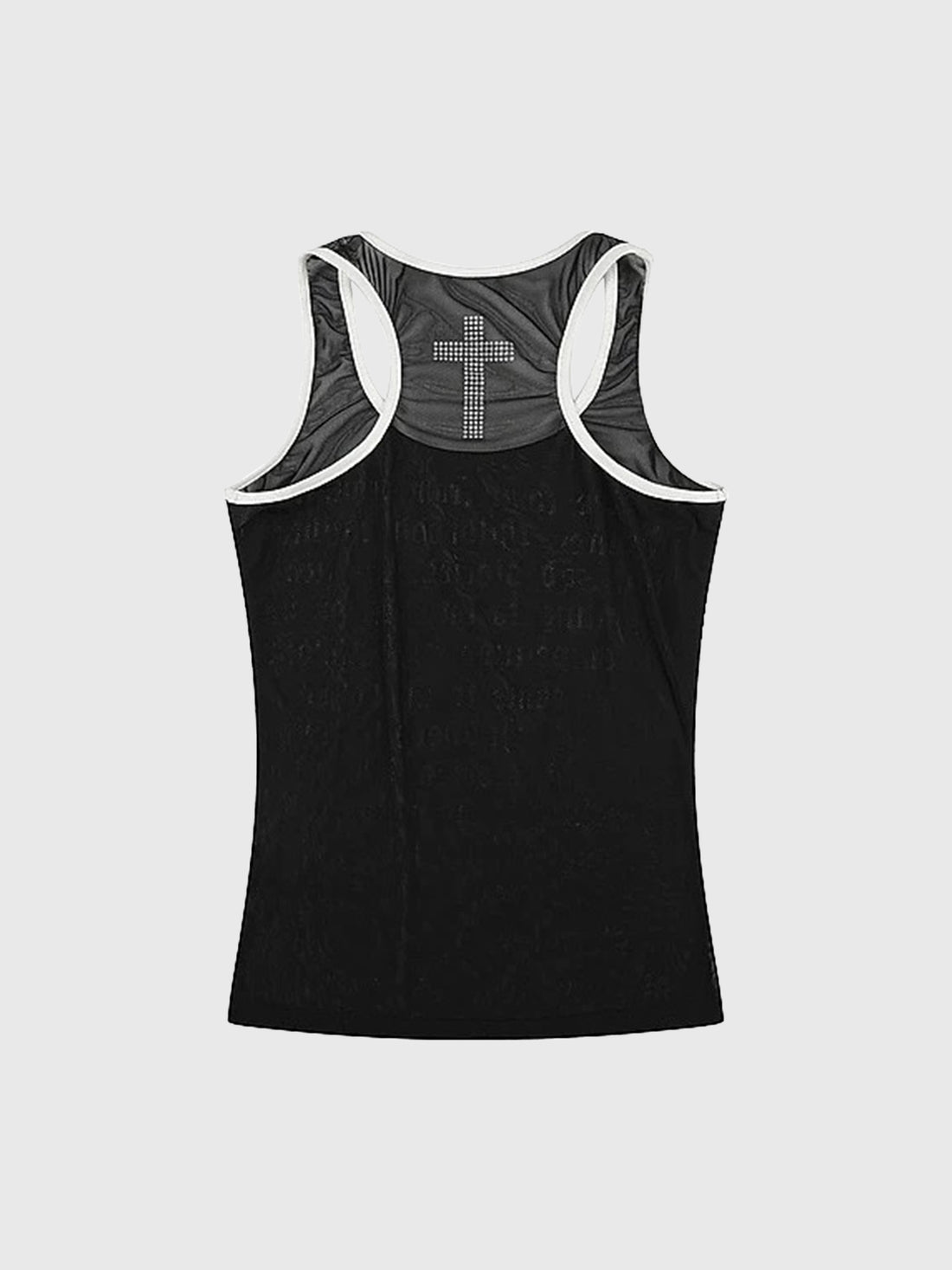 Brick Lane Skimming Rhinestone Mesh Sheer Tank Top - Black