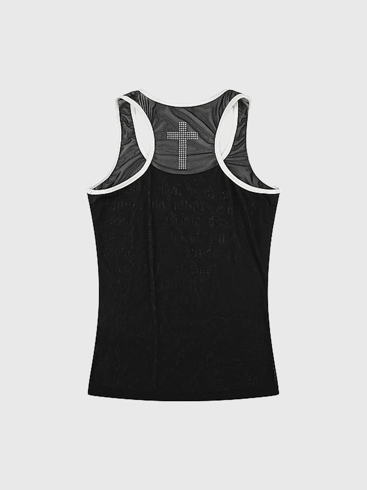Brick Lane Skimming Rhinestone Mesh Sheer Tank Top - Black