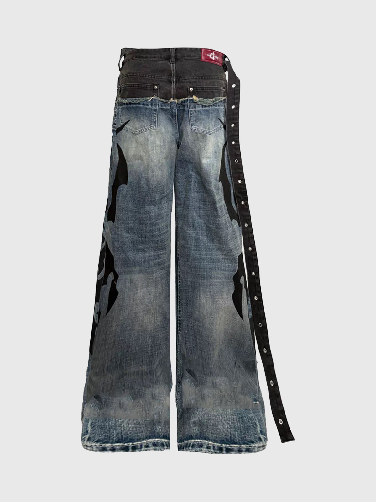 Brick Lane Wide-Leg Washed Distressed Panel Jeans - Blue