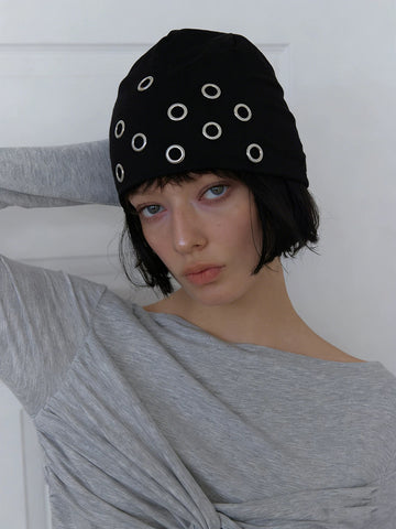 Brick Lane Beanie Grommet Eyelet Punk Hat - Black