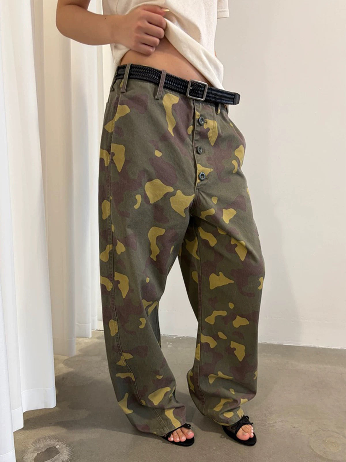 Brick Lane Wide-Leg Camouflage Utility Casual Pants - Green