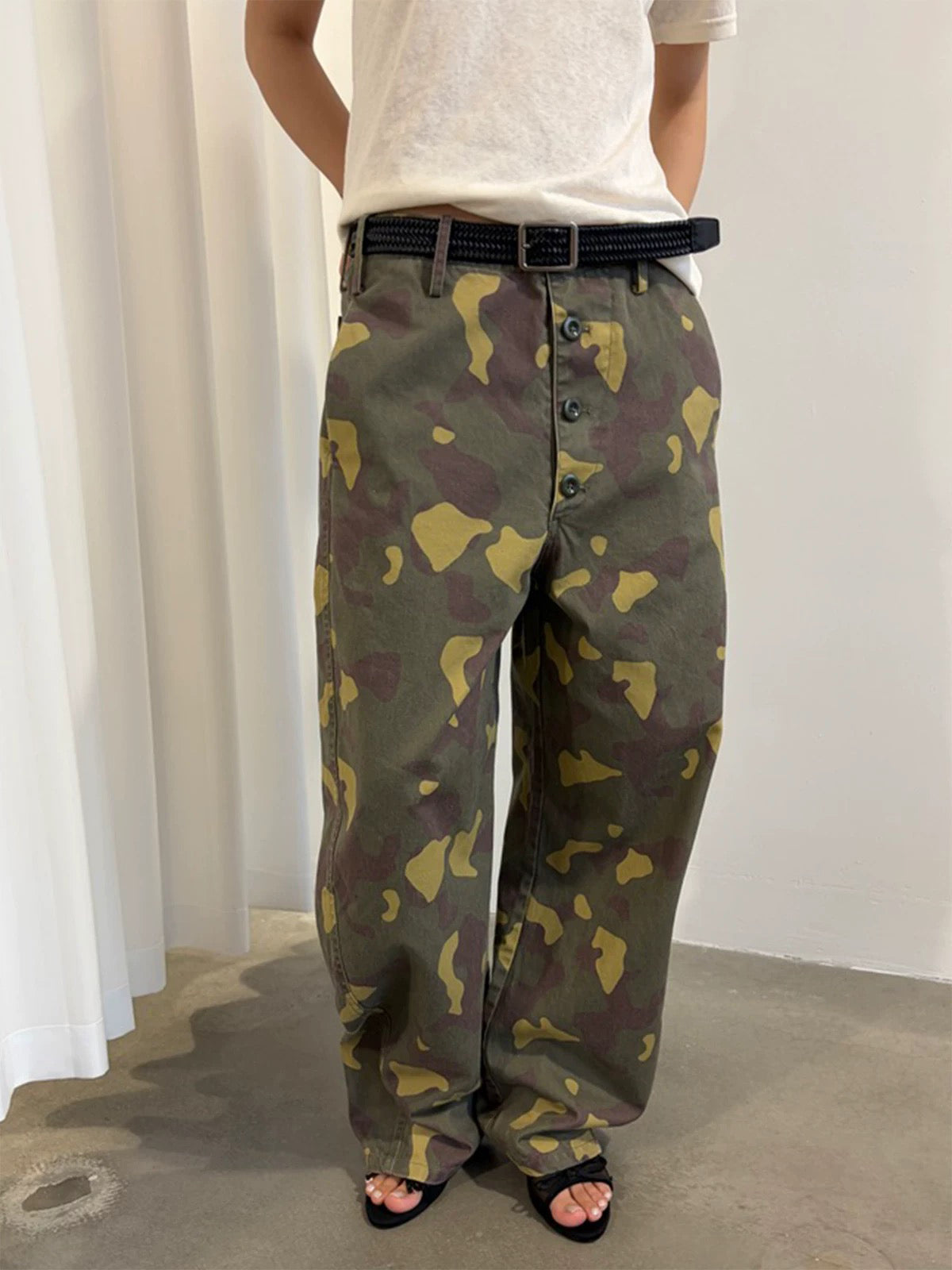Brick Lane Wide-Leg Camouflage Utility Casual Pants - Green