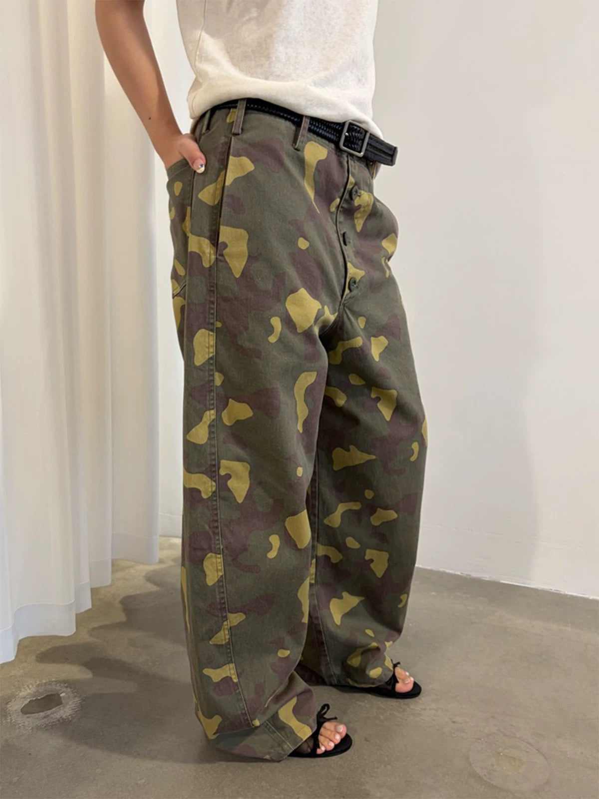 Brick Lane Wide-Leg Camouflage Utility Casual Pants - Green