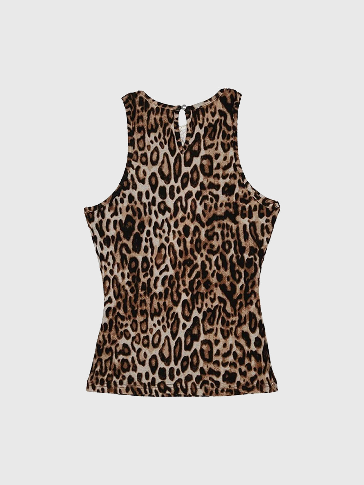 Brick Lane Skimming Lace Leopard Panel Tank Top - Brown