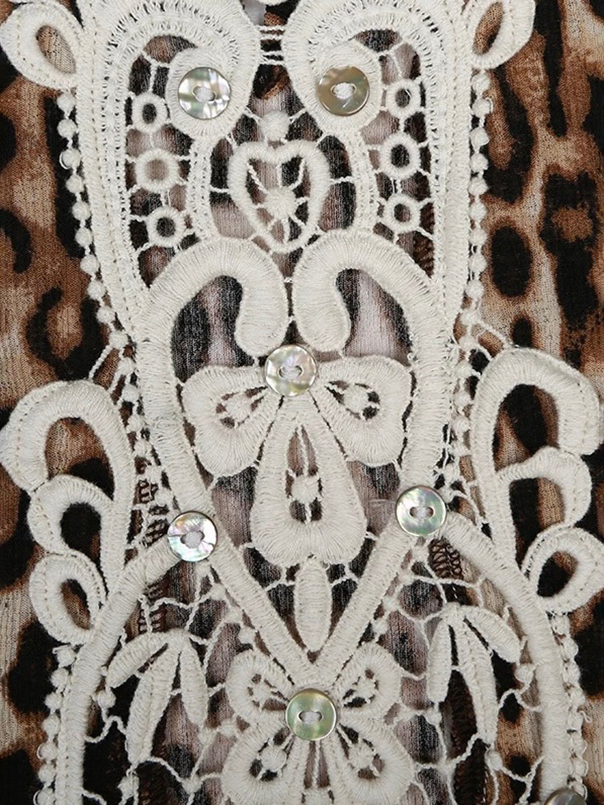 Brick Lane Skimming Lace Leopard Panel Tank Top - Brown
