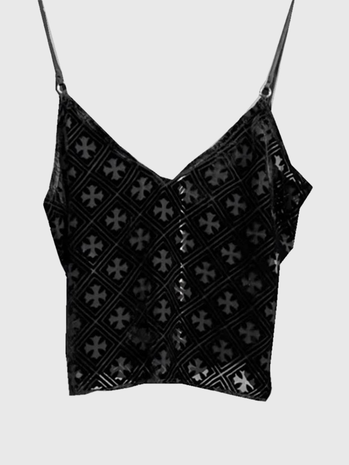 Brick Lane Sheer Mesh Velvet Asymmetric Trim Cami - Black