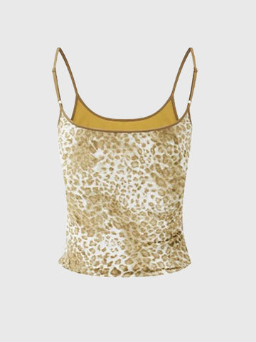 Brick Lane Skimming Leopard Velvet Fitted Cami - Gold