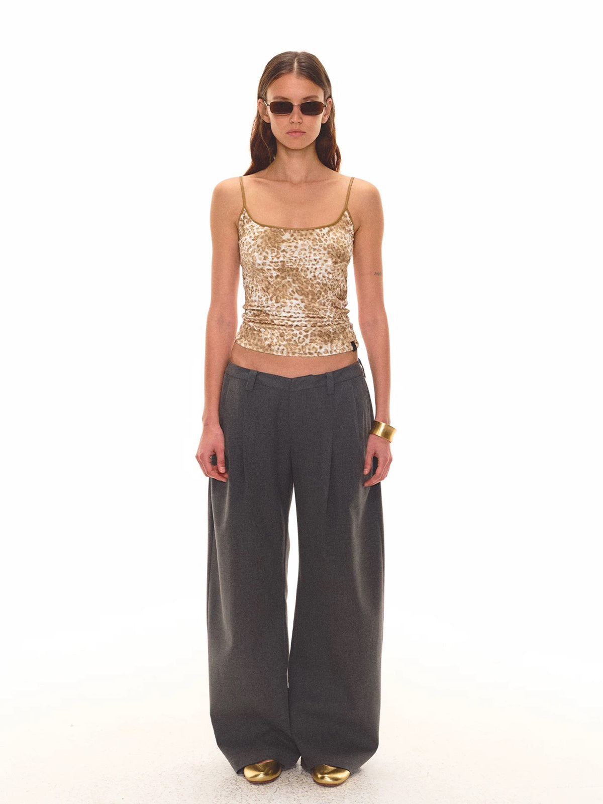 Brick Lane Skimming Leopard Velvet Fitted Cami - Gold