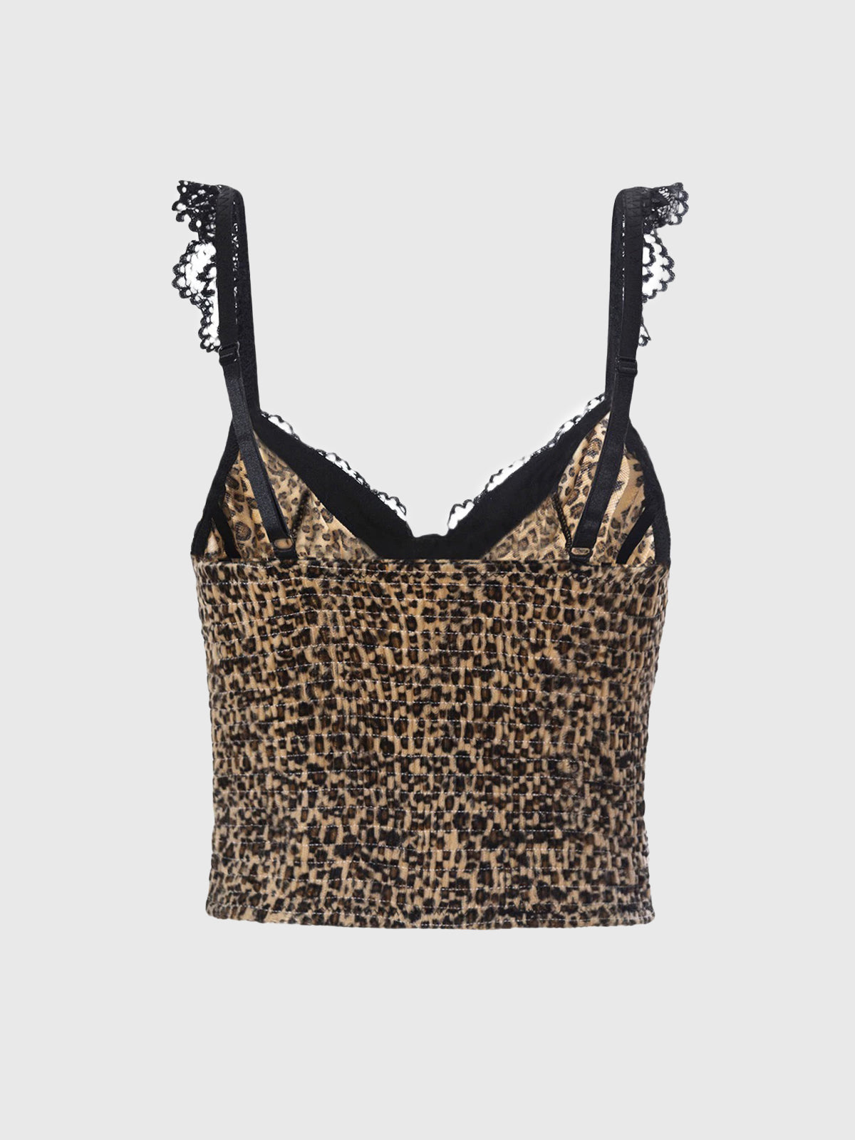 Brick Lane Skimming Lace Leopard Strappy Velvet Top - Brown