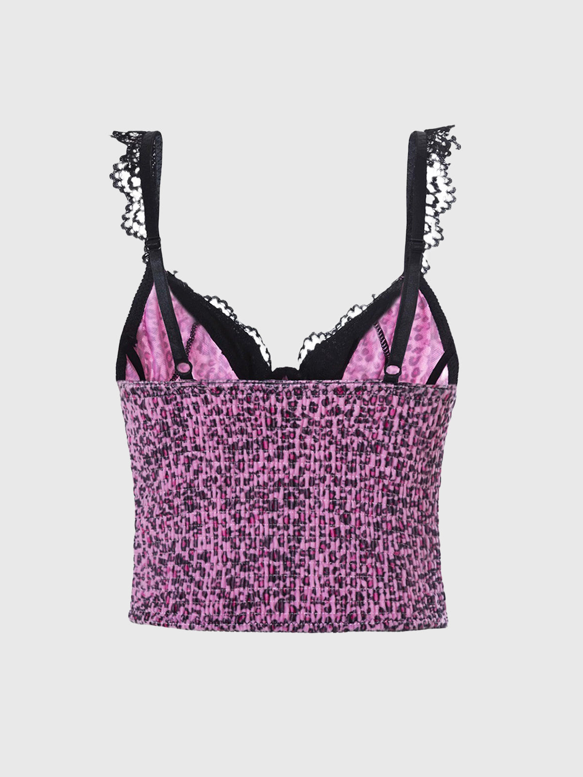 Brick Lane Skimming Lace Leopard Strappy Velvet Top - Purple