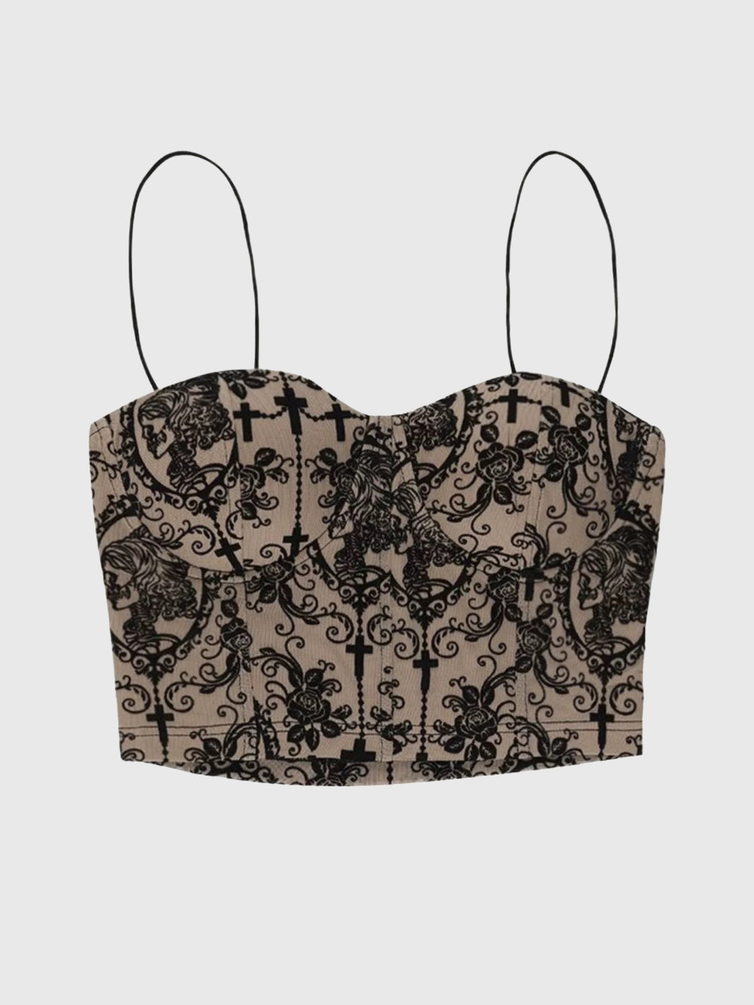 Brick Lane Skimming Vintage Jacquard Velvet Corset Top - Brown