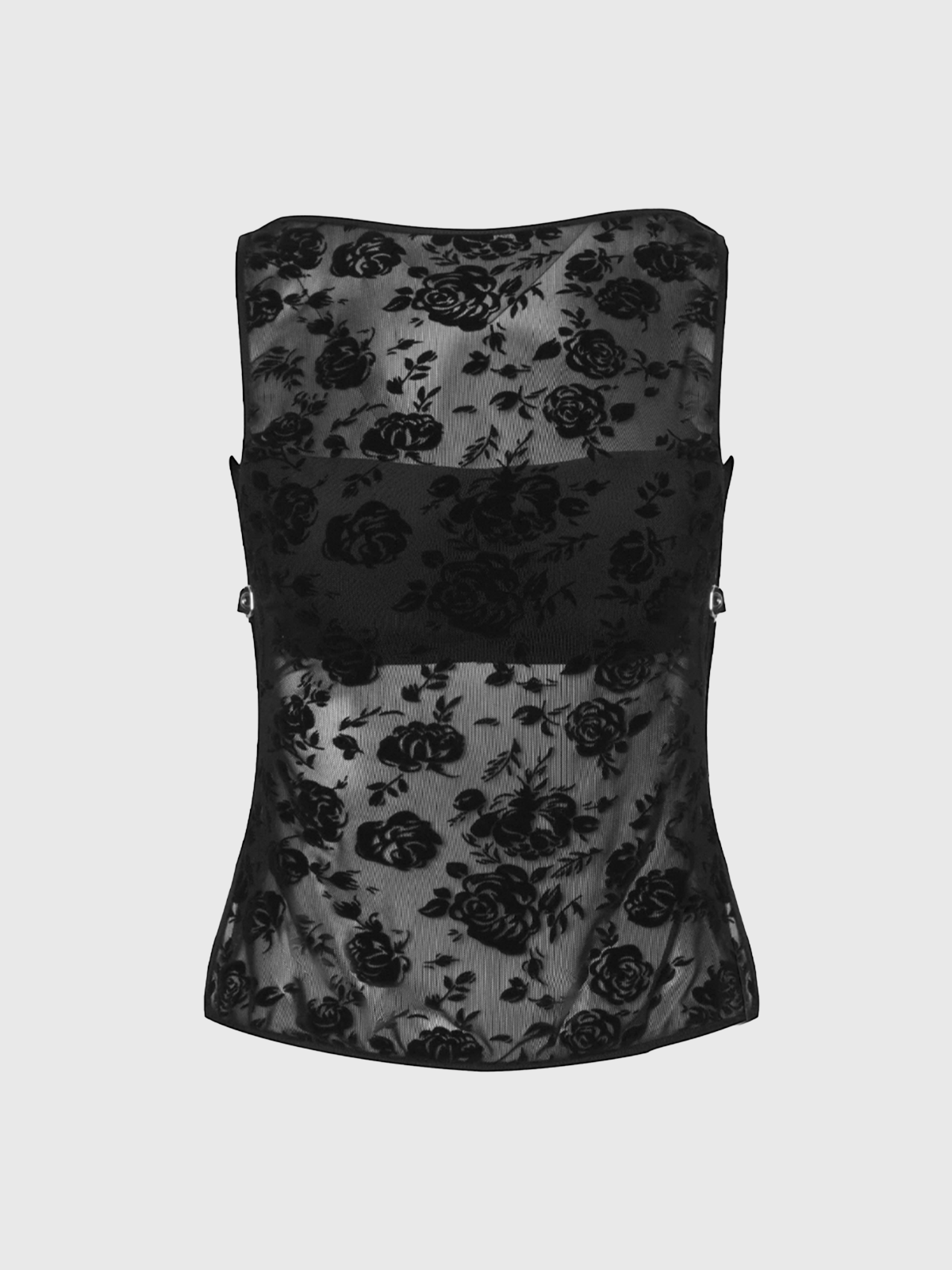 Brick Lane Mesh Sheer Floral Lace Sleeveless Top - Black