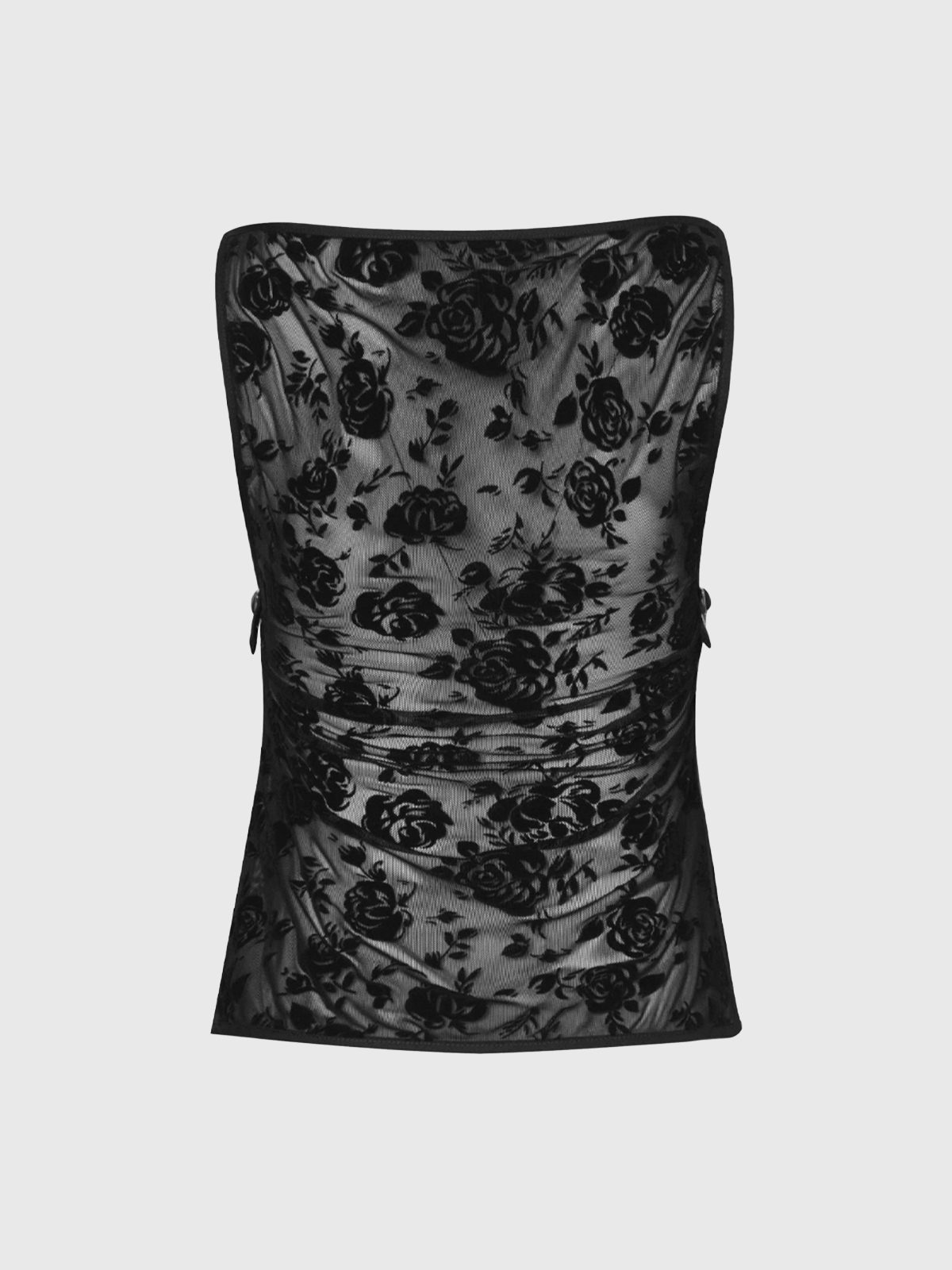 Brick Lane Mesh Sheer Floral Lace Sleeveless Top - Black