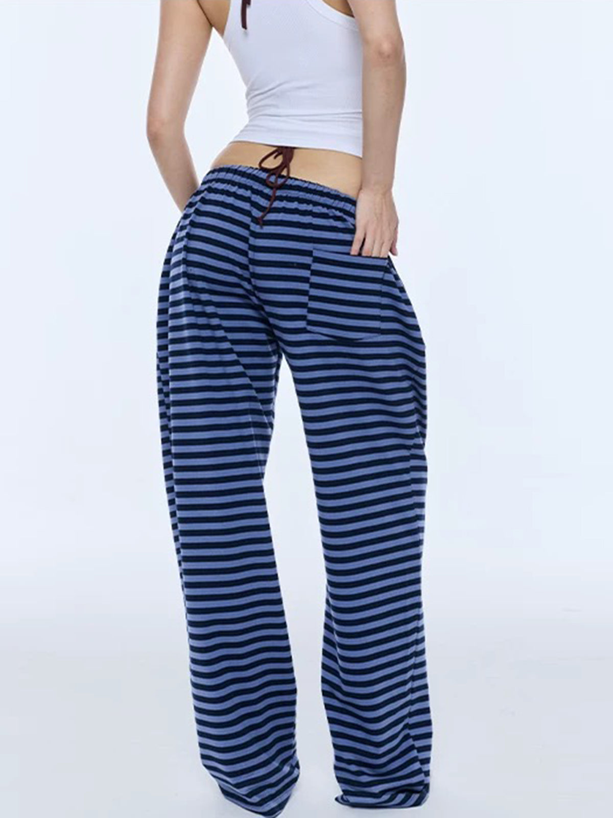 Brick Lane Wide-leg Stripe Pattern Casual Pants - Blue/Black
