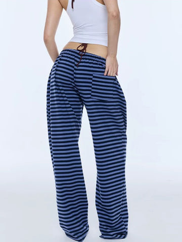 Brick Lane Wide-leg Stripe Pattern Casual Pants - Blue/Black