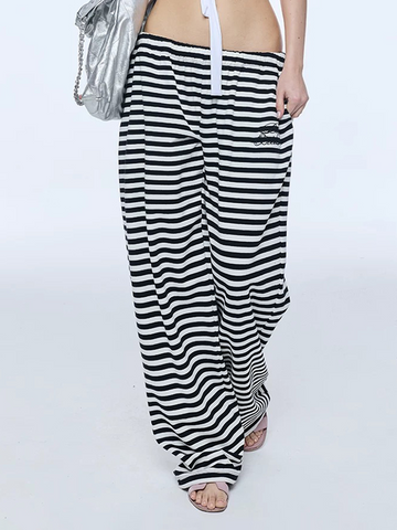Brick Lane Wide-leg Zebra Stripe Relaxed Pants - Black/White
