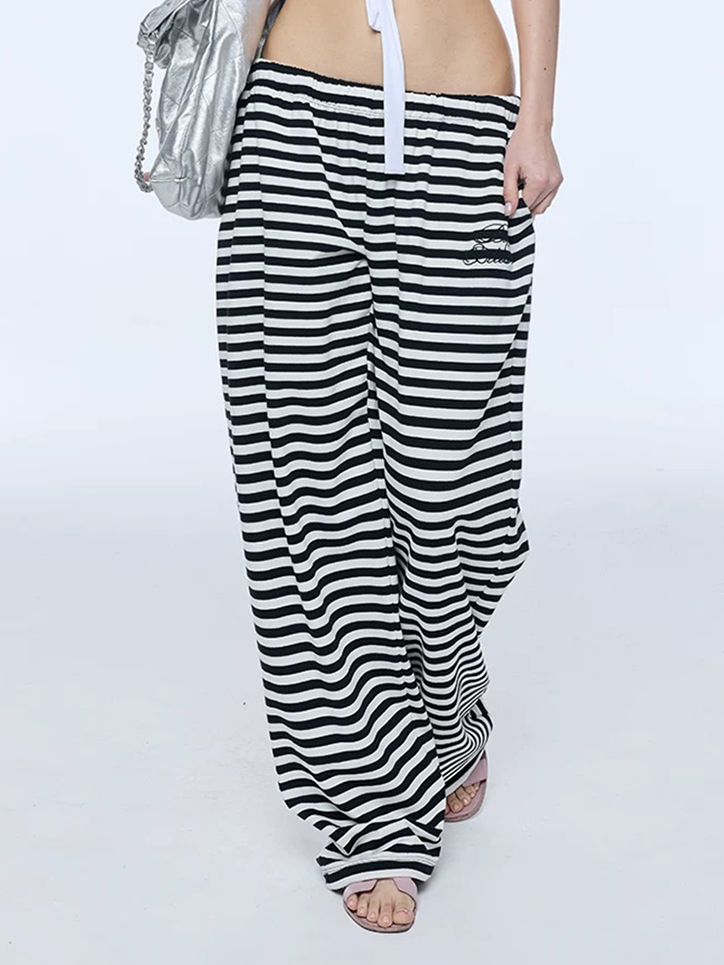 Brick Lane Wide-leg Zebra Stripe Relaxed Pants - Black/White