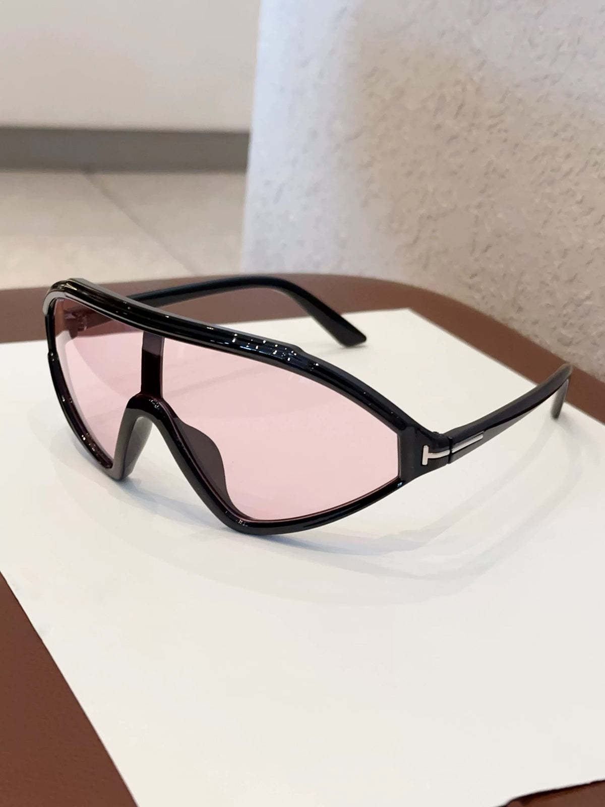 Brick Lane Y2K Futuristic Shield Sunglasses - Silver/Pink