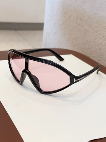 Brick Lane Y2K Futuristic Shield Sunglasses - Silver/Pink