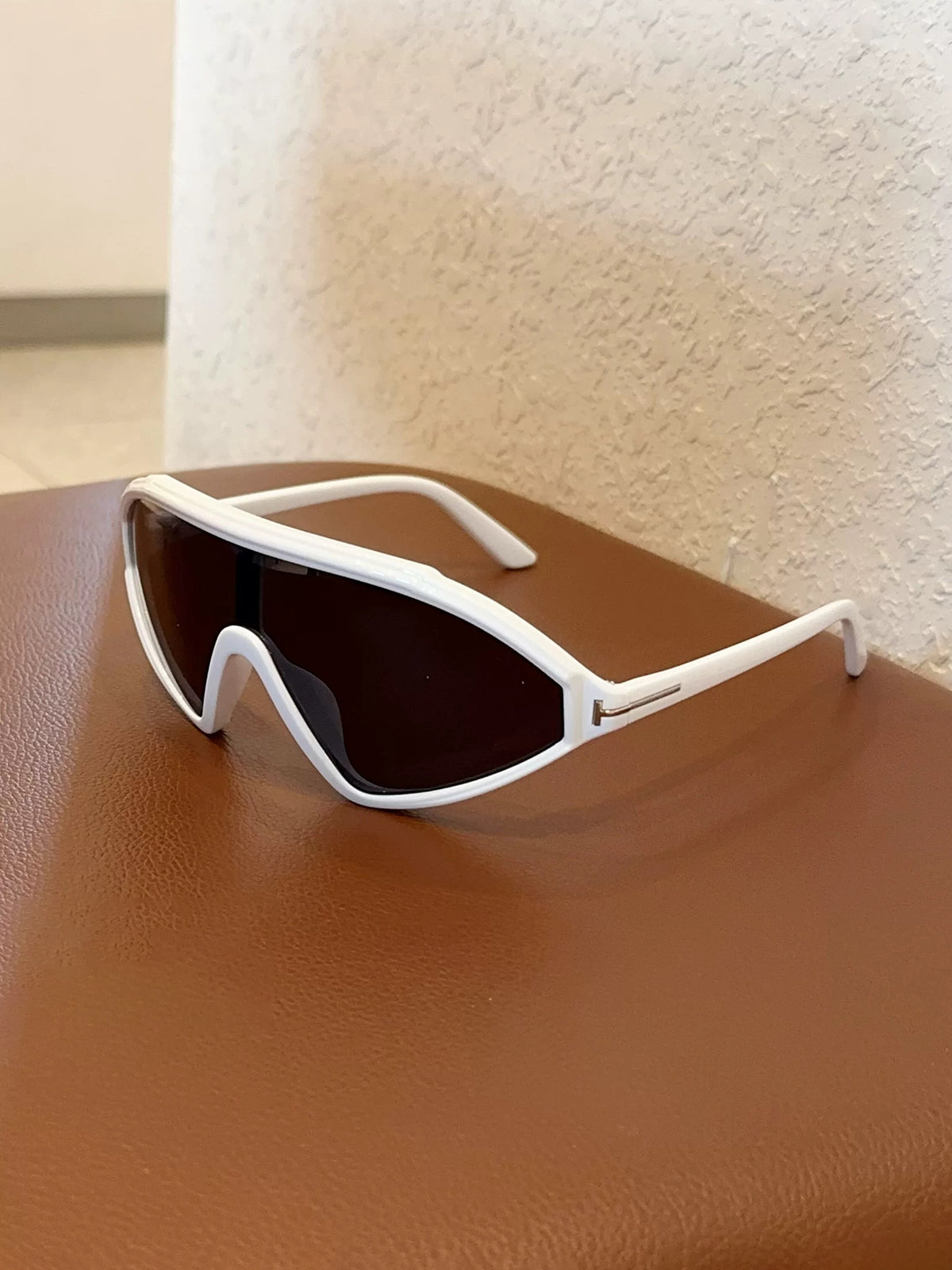 Brick Lane Y2K Futuristic Shield Sunglasses - White/Black