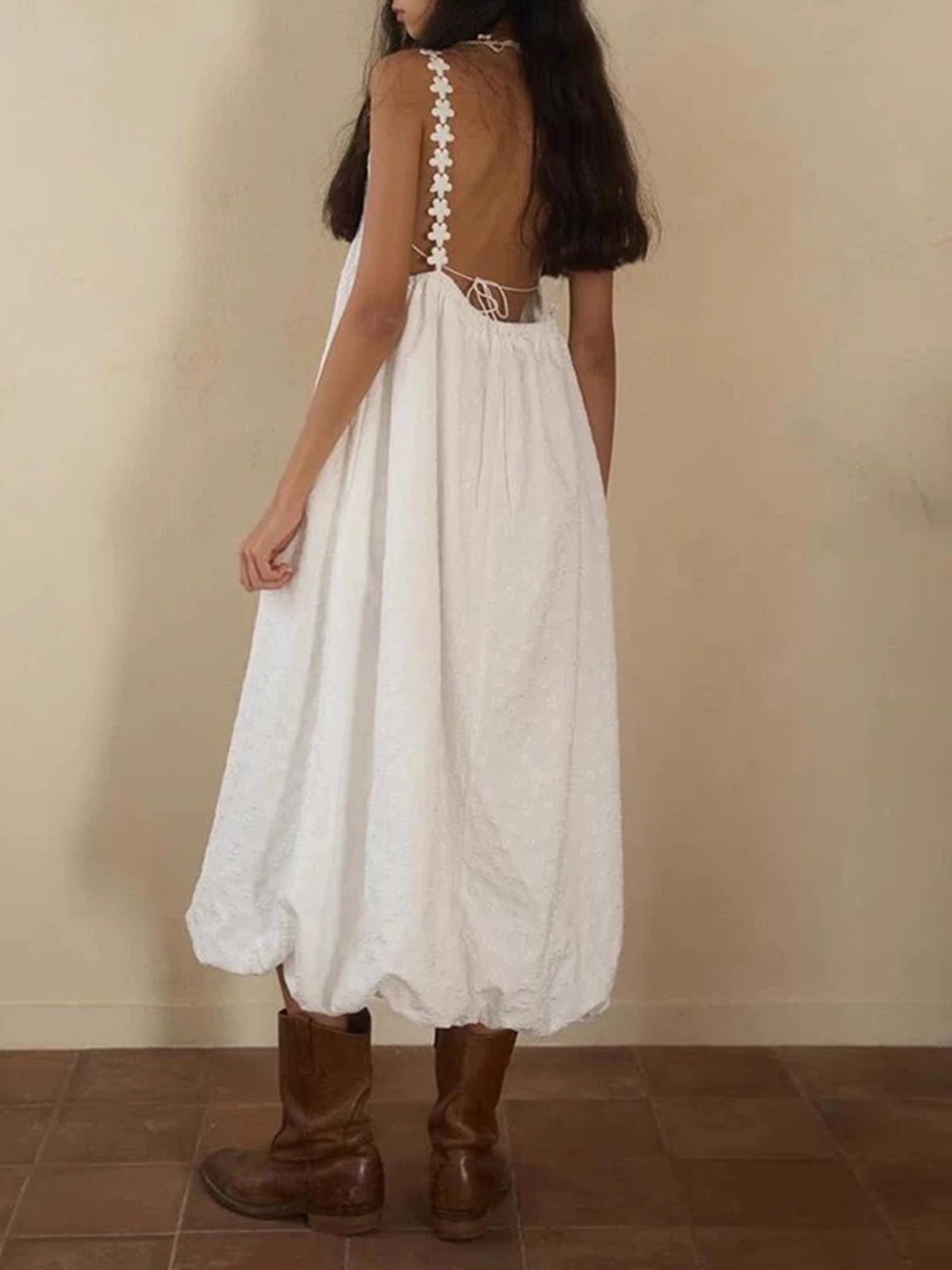 Cloud Step Puff Dress - Cream White