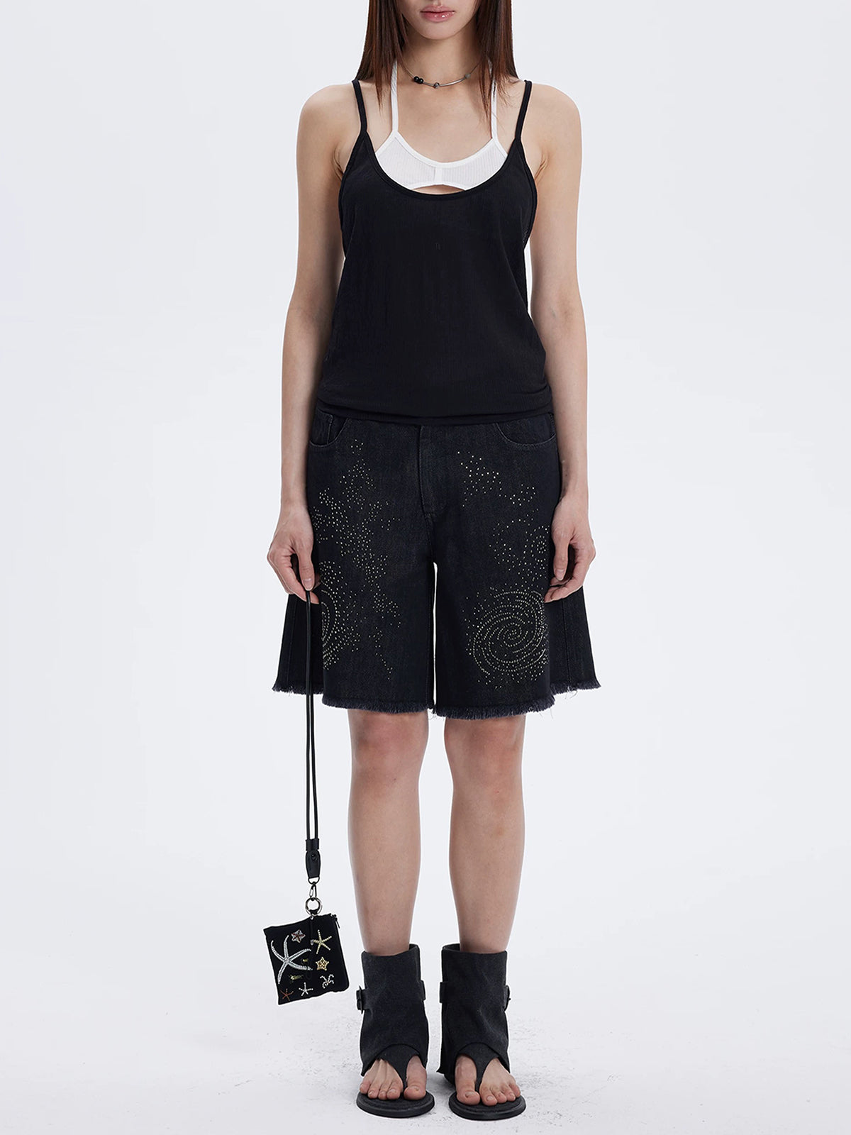 Glint Code Denim Shorts - Washed Black