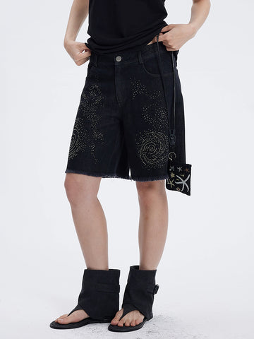Glint Code Denim Shorts - Washed Black