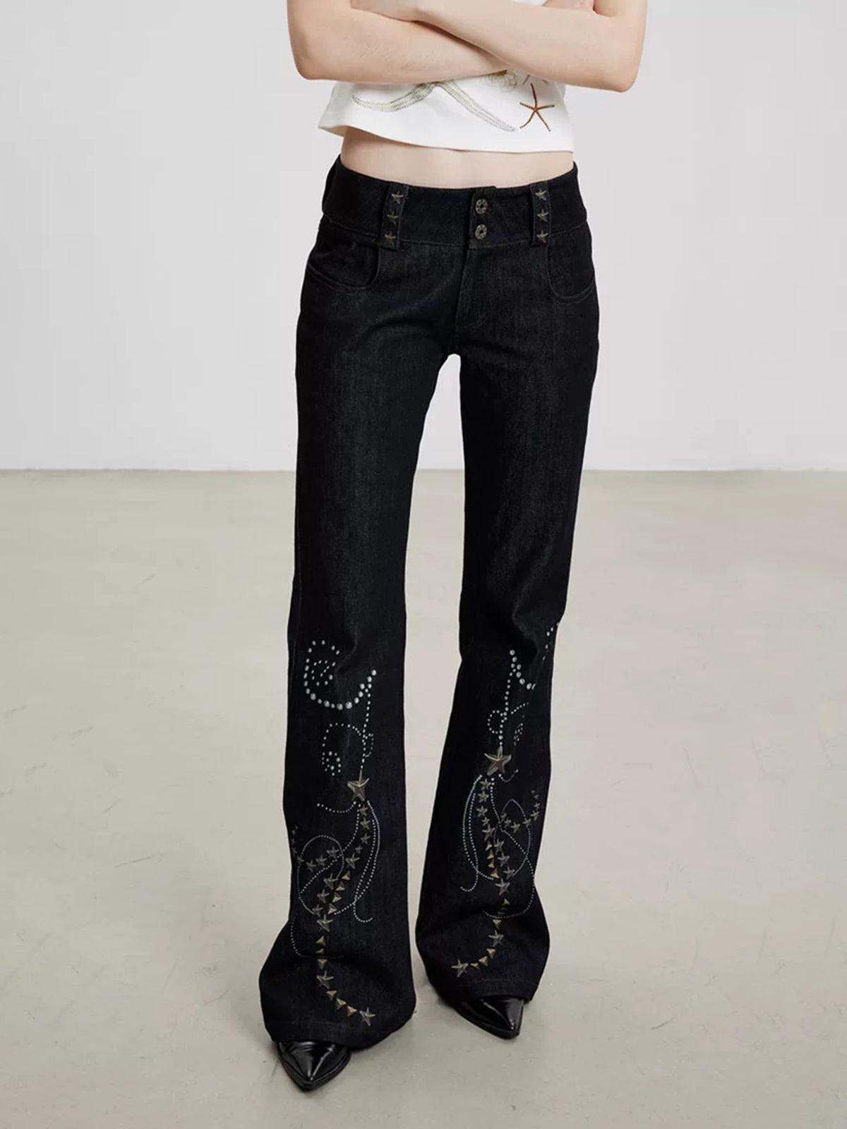 Starfall Flare Denim Pants - Washed Navy