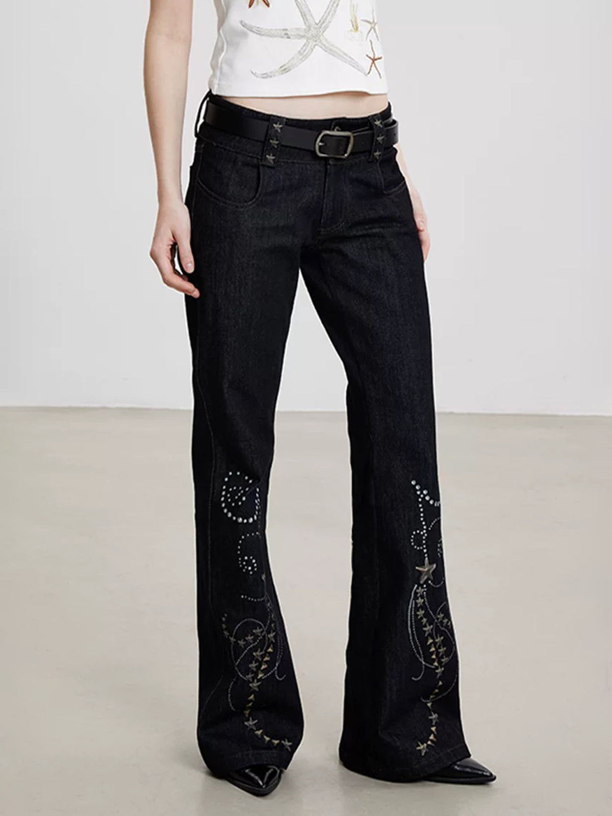 Starfall Flare Denim Pants - Washed Navy