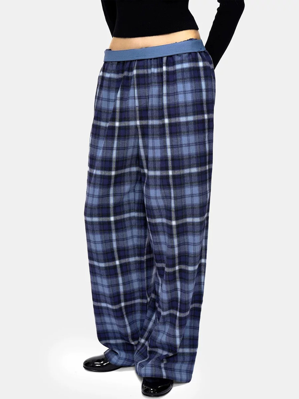 Grid Theory Wide-Leg Pants - Ink Blue