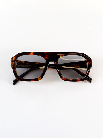Brick Lane Retro Double-Bridge Aviator Sunglasses - Black