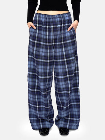 Grid Theory Wide-Leg Pants - Ink Blue