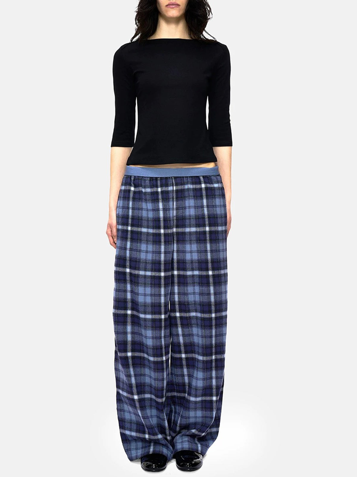 Grid Theory Wide-Leg Pants - Ink Blue