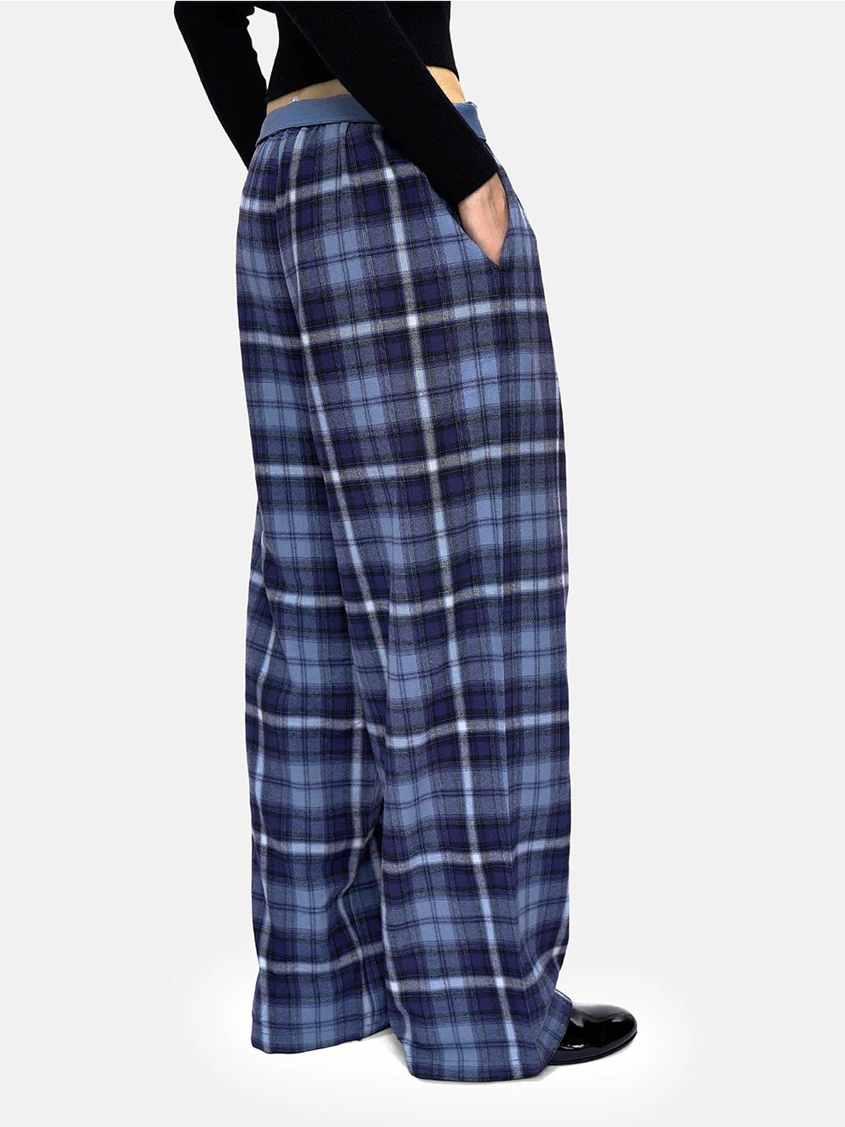 Grid Theory Wide-Leg Pants - Ink Blue
