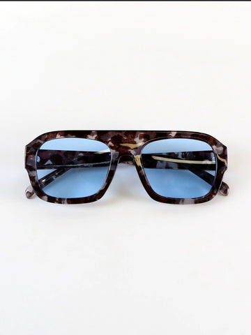 Brick Lane Y2K Double-Bridge Tinted Sunglasses - Black/Blue